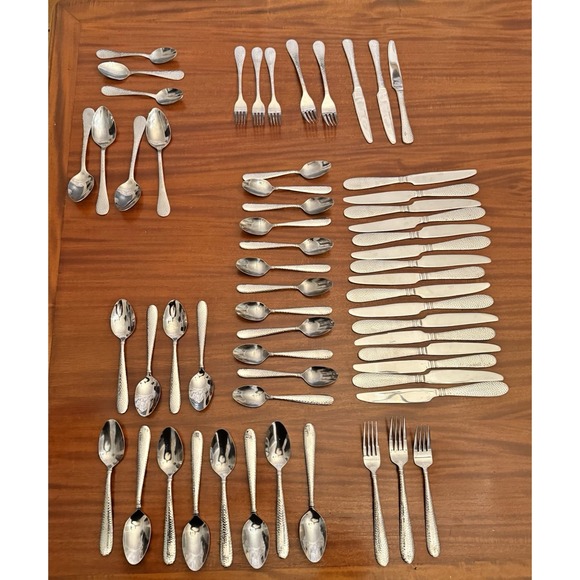 58-Piece Hammered Stainless Steel Flatware Set – Towle Logan + Unbranded MIx Lot